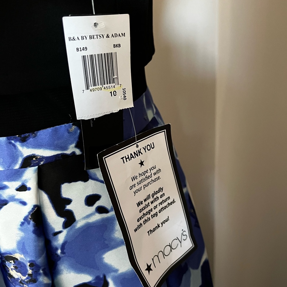 Betsy and Adam Solid and Blue Floral Print Illusion Full Length Gown Size 10 - Picture 11 of 11